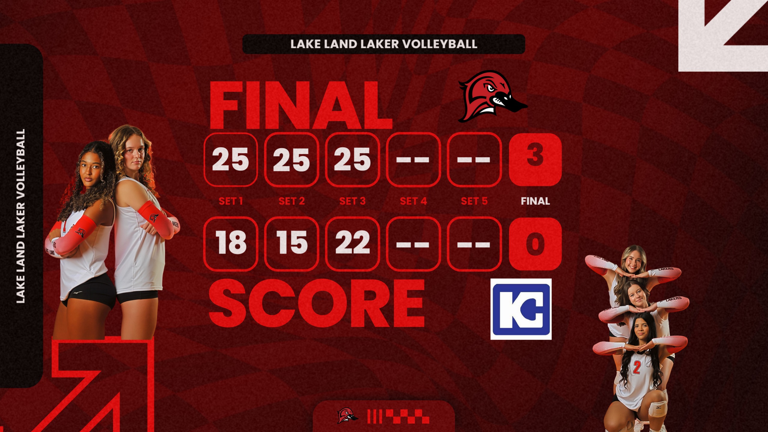 Lakers take this GRAC Match over Kaskaskia College in 3 Sets to win on Sophomore Night